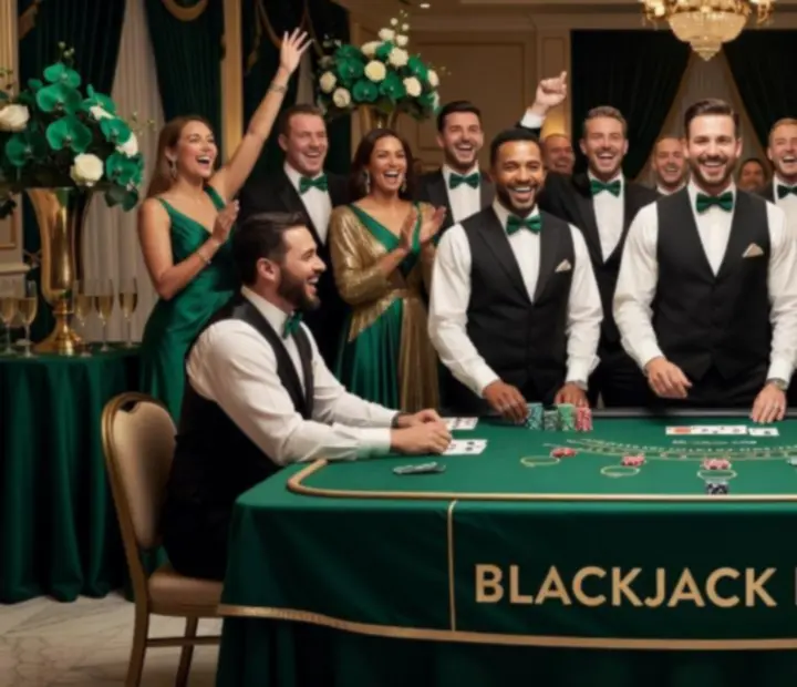 Goście podczas wieczoru blackjacka przy profesjonalnym stole eventowym
