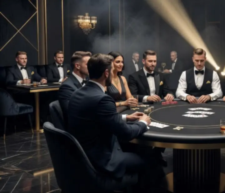 Kinowa panorama stołu pokerowego na eleganckim evencie.